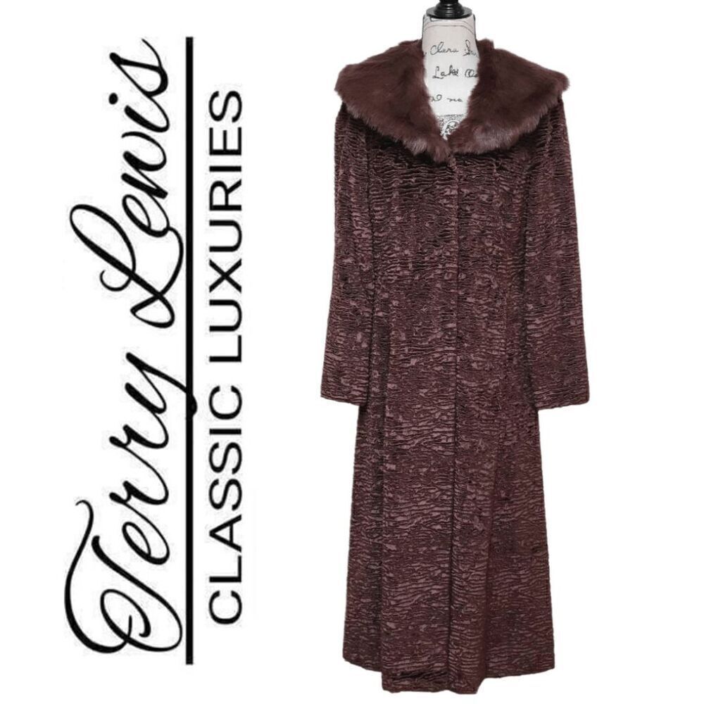 TERRY LEWIS Classic Luxuries Full Length Brown Velour Faux Fur Coat Size XS (S)